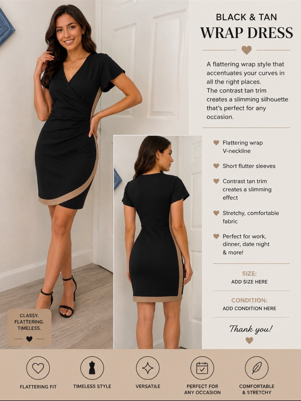 Almost Famous Black Mini Dress with Tan Accents